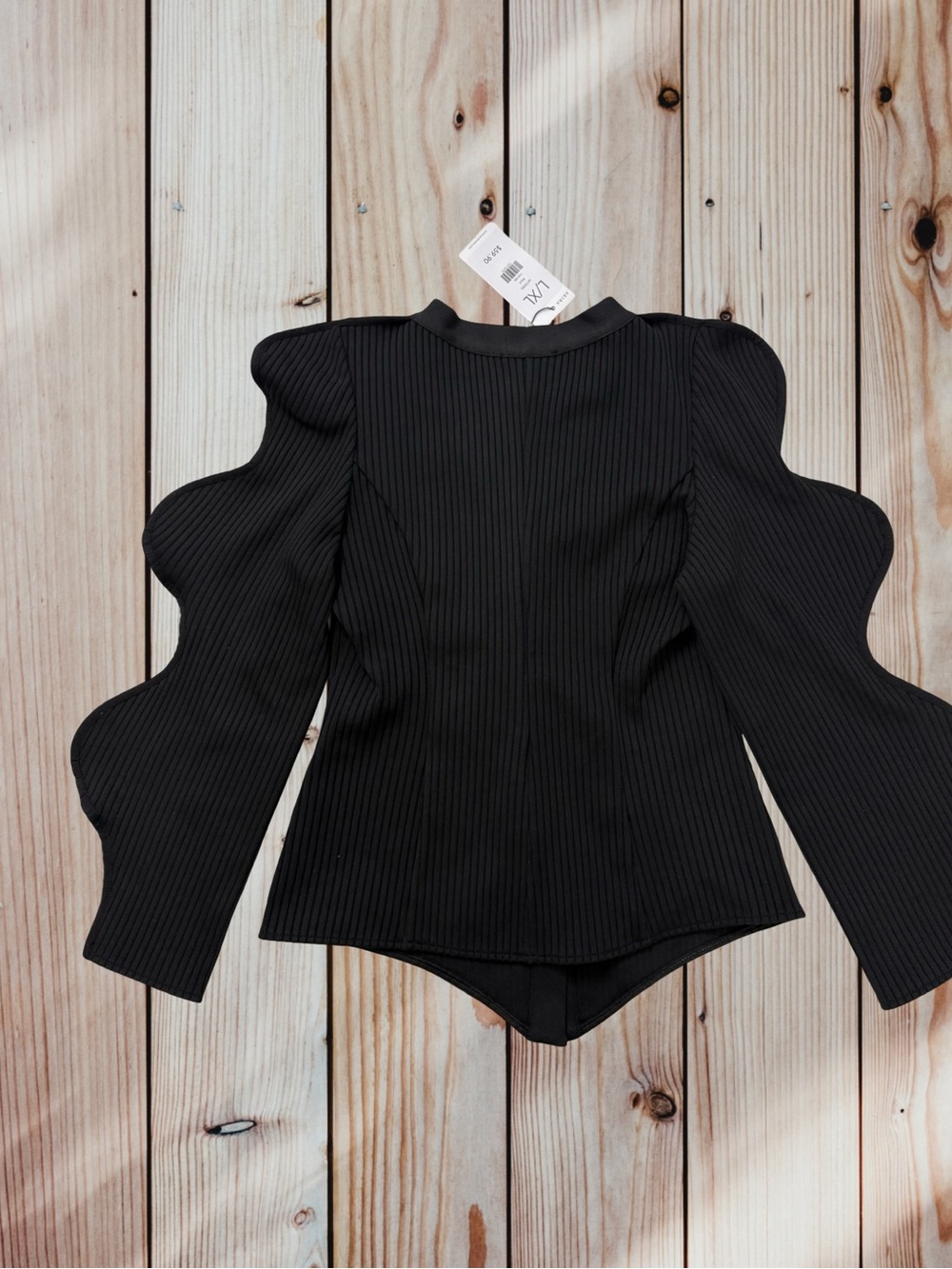 NWT AKIRA Black Wavy Structured Sleeve Ribbed Cardigan L/XL Statement Sweater - Picture 13 of 13